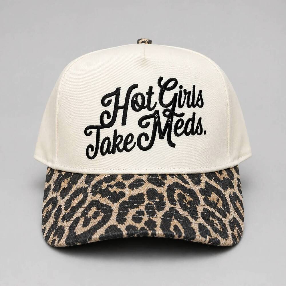 NEW DAVID & YOUNG unisex - hot girls take meds trucker hat in leopard / beige